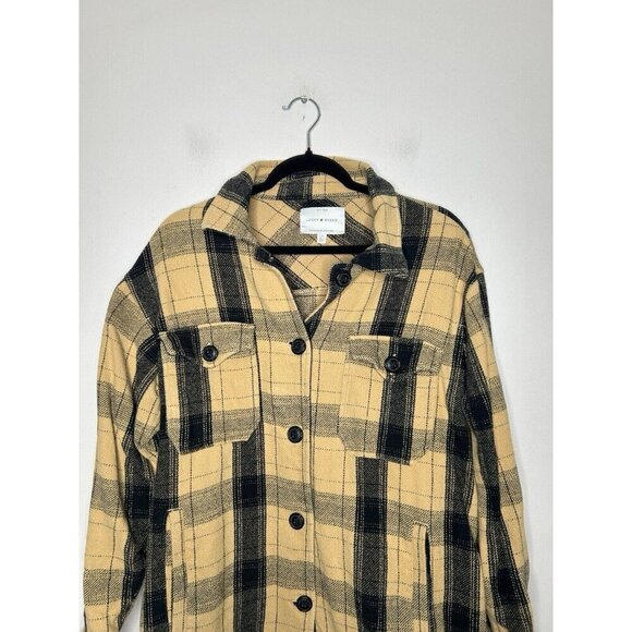 Lucky Brand Shirt Jacket Women's Black Tan Button Plaid Pockets Shacket Small S - Picture 4 of 10